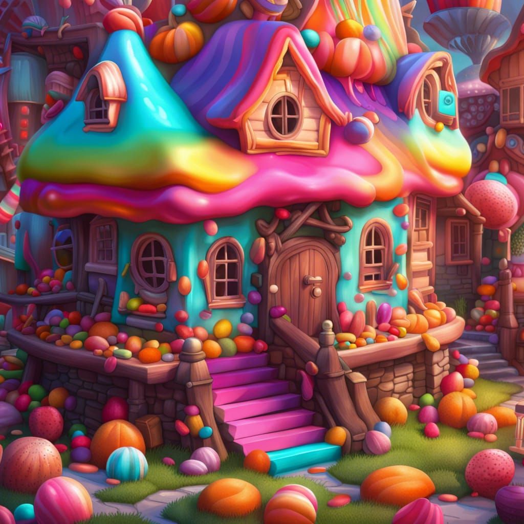 Candy Art Witch's House: Hyperrealistic Illustration