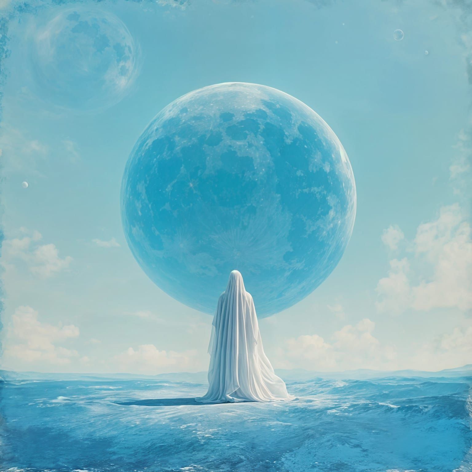 Surrealist Art of Celestial Blue Shield Enveloping Earth and...
