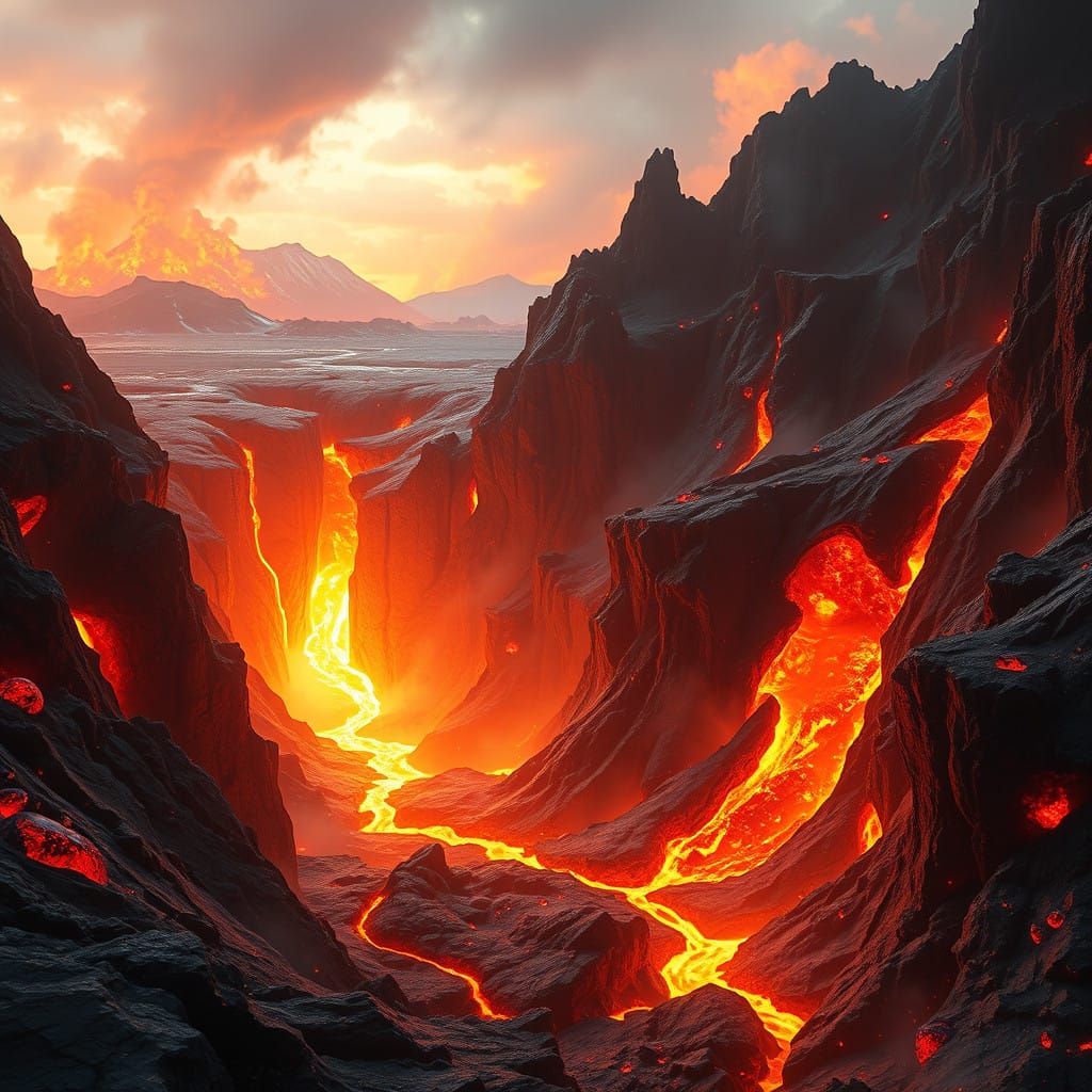 Epic Fantasy Landscape: Glowing Magma Scar in the Dragonborn...