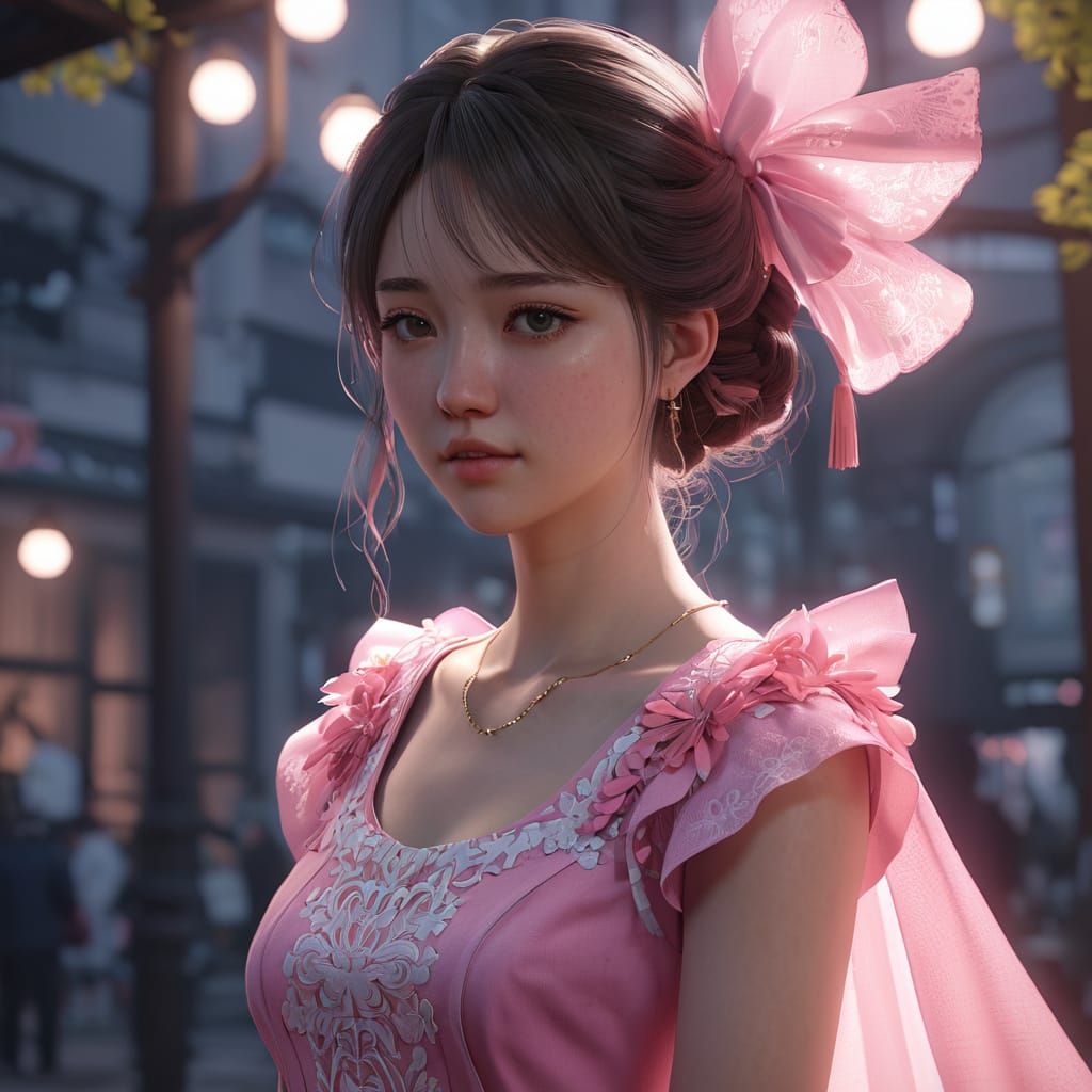 Young Woman in Elegant Pink Gown
