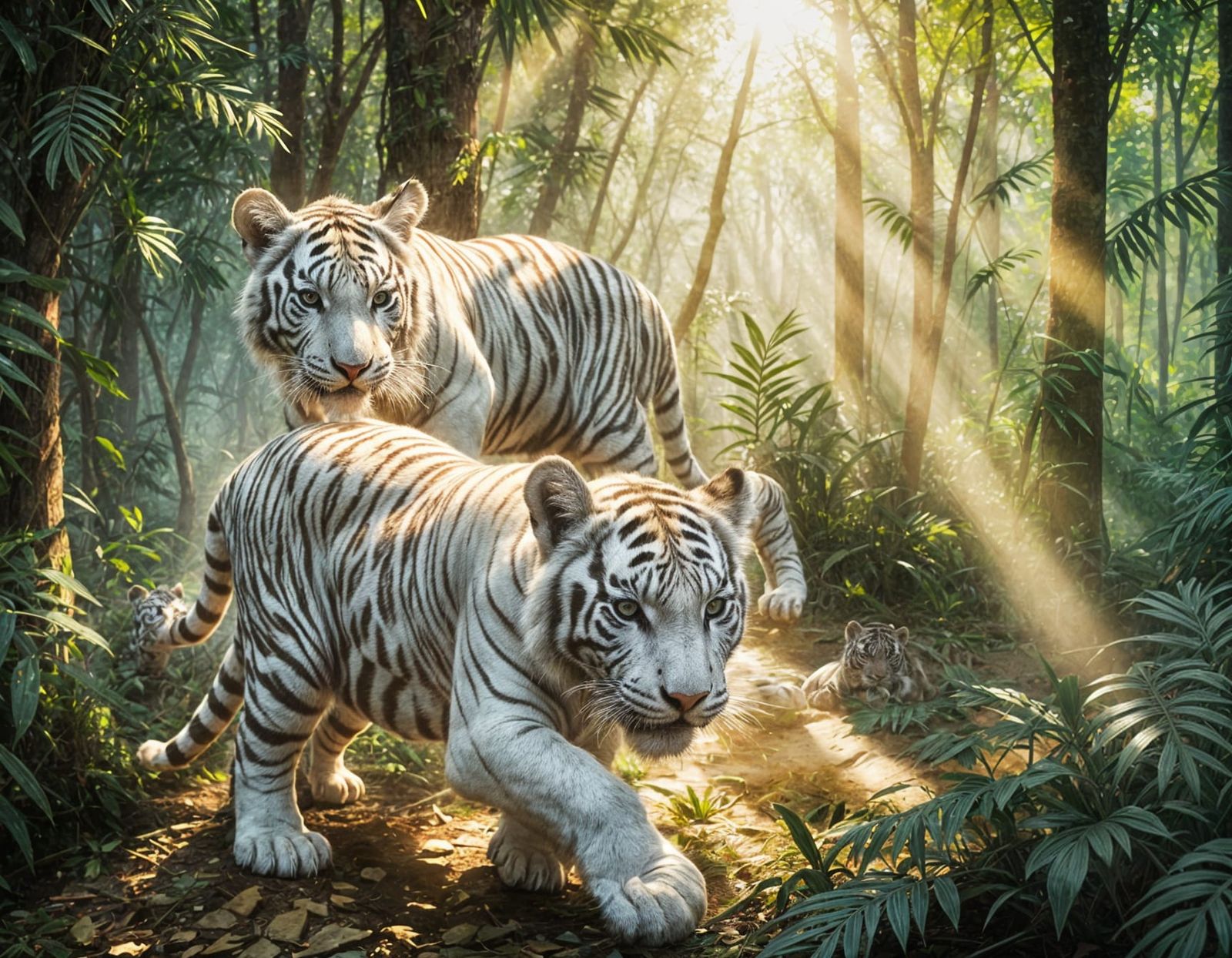 White Tiger Cubs Playing in Jungle: Splash Art