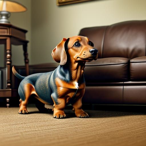 Dachshund Puppy Plays in Impressionist Airbrush Art