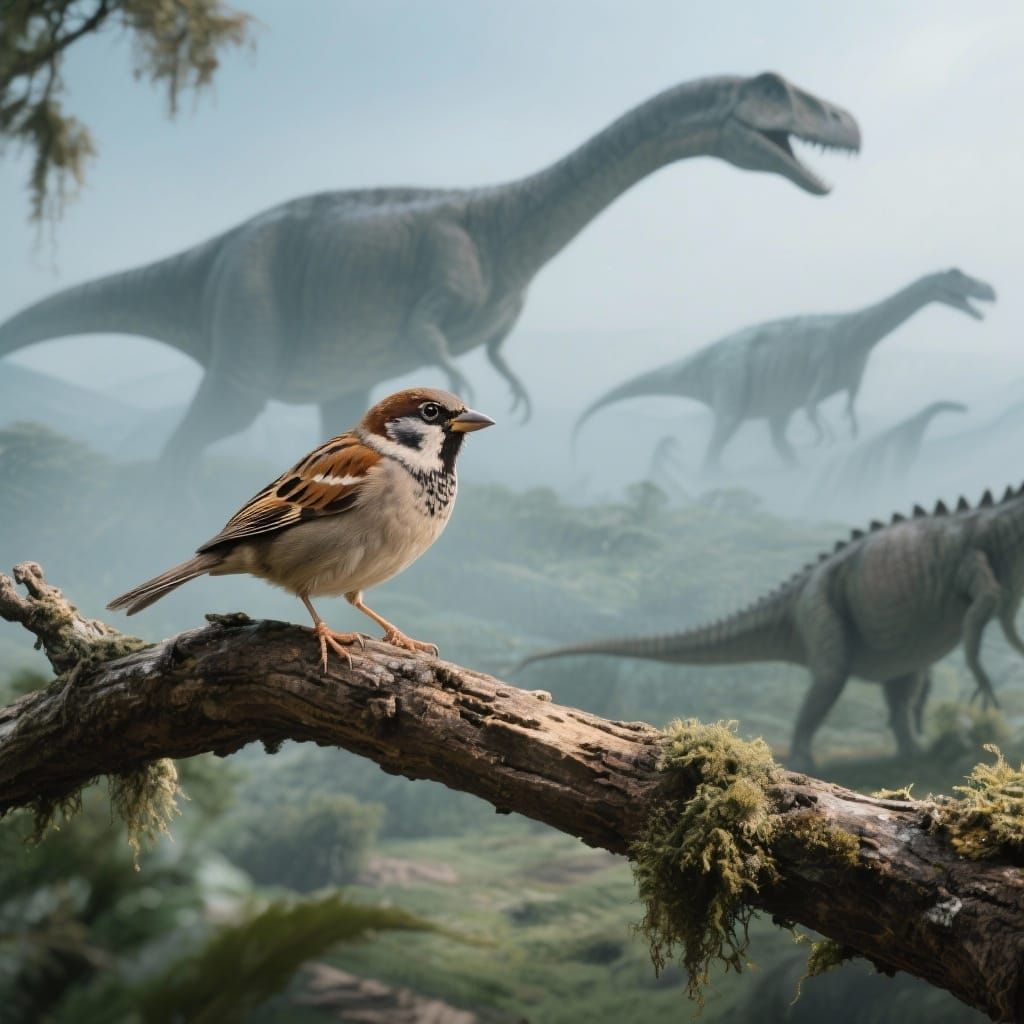 Sparrow Overlooking Ghostly Dinosaur Ancestors