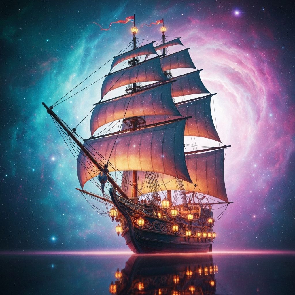 Majestic Stardust Ship in Swirling Nebula