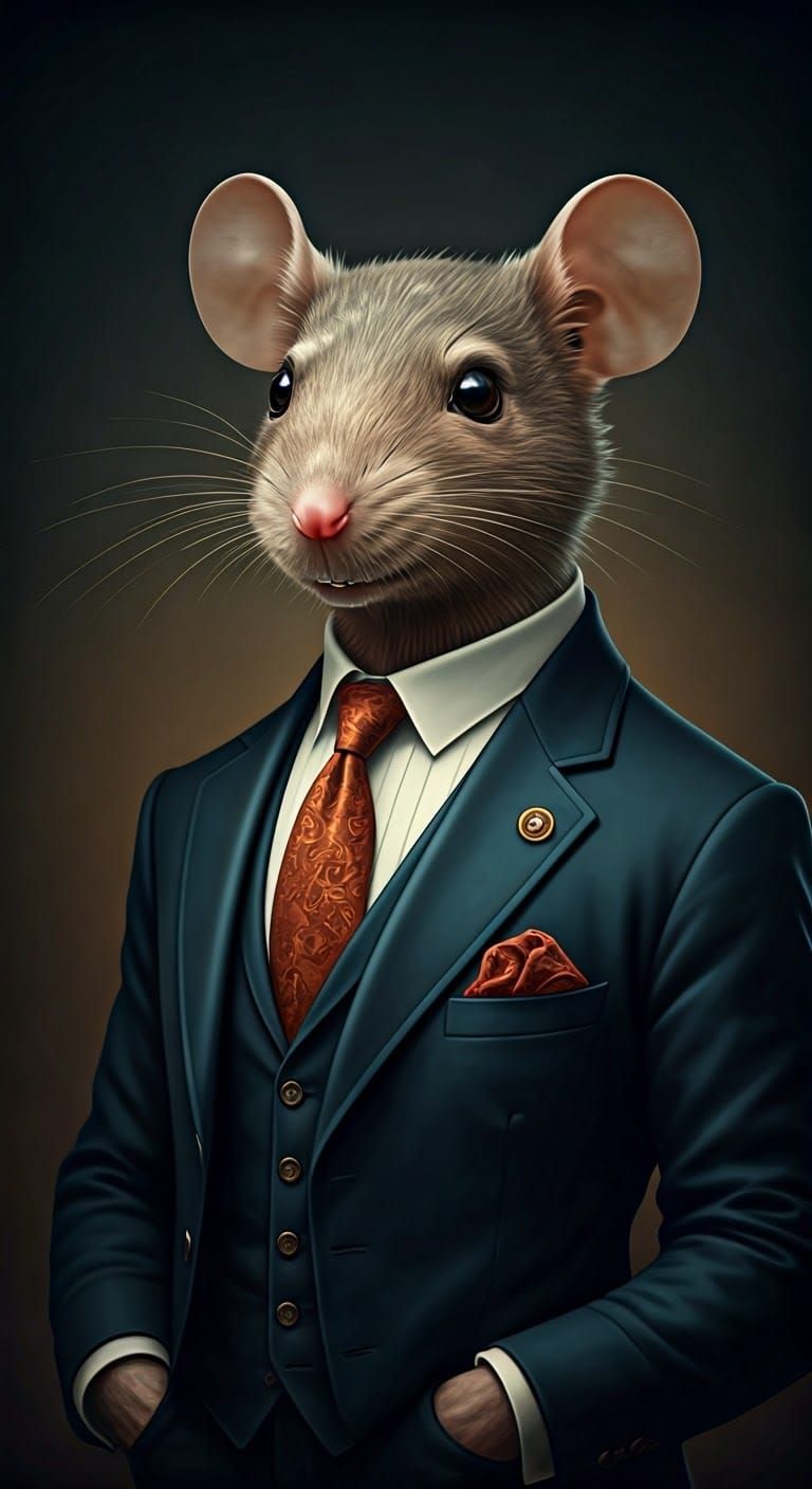 Humanoid Mouse Portrait in Formal Attire