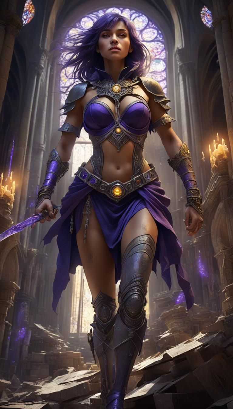 Sorceress in Ruined Cathedral: Dark Fantasy Concept Art