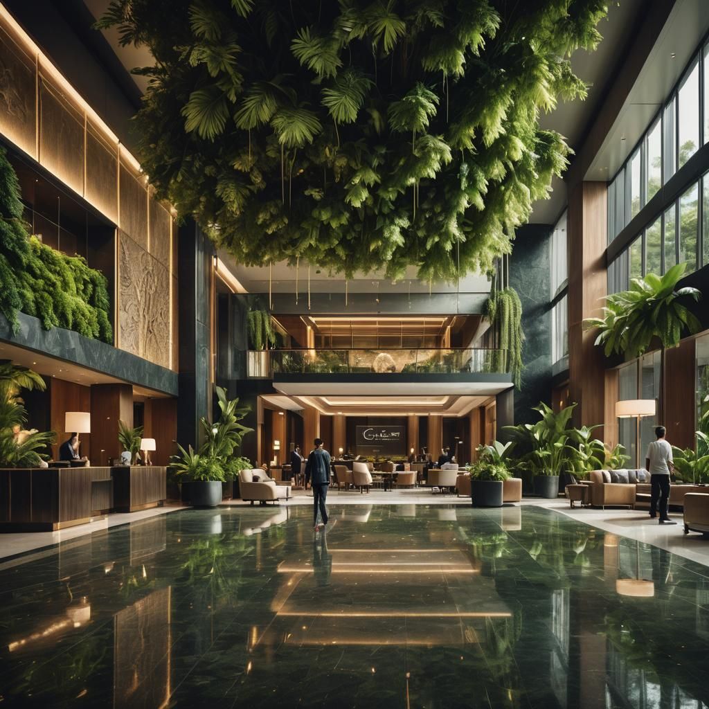 Luxury Hotel Lobby Promoting Eco-Friendly Technology