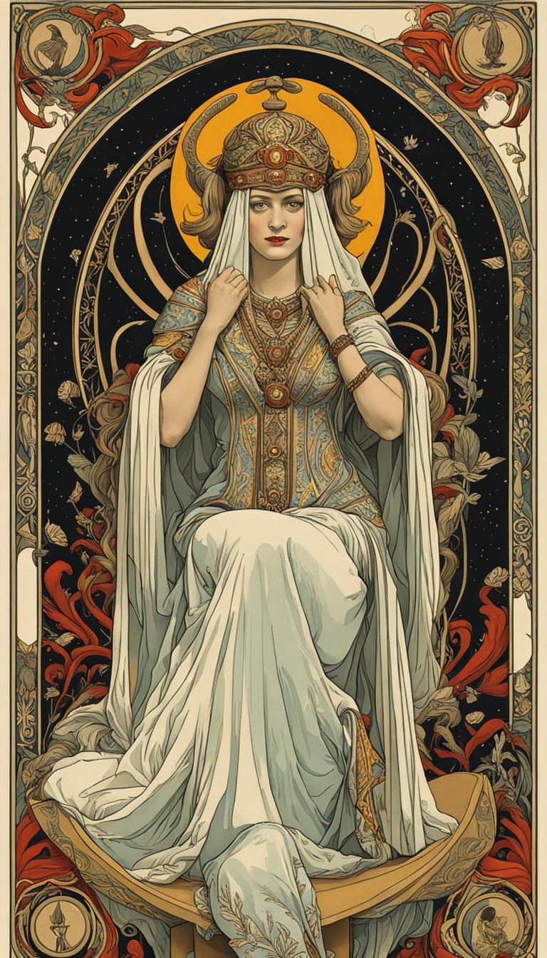 Art Nouveau High Priestess Tarot Card Illustration
