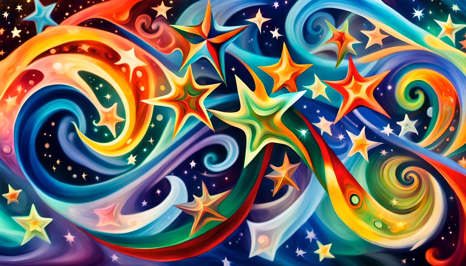 Iridescent Star Cluster Formation as Oil Painting