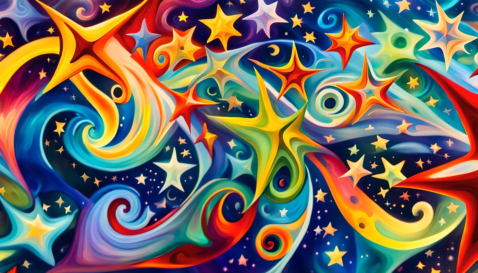 Iridescent Stars in Cosmic Maelstrom: Chagall Oil Painting