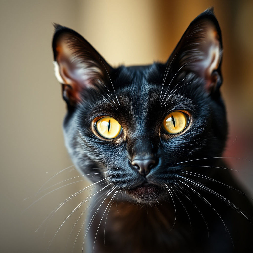 Black Cat with Yellow Eyes: Sharp Focus Portrait