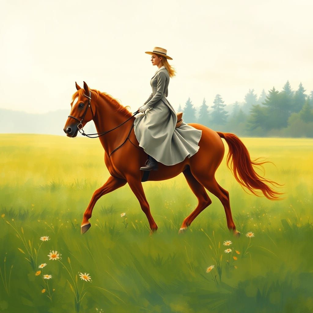 Lady in 19th-Century Riding Habit Rides a Majestic Chestnut ...