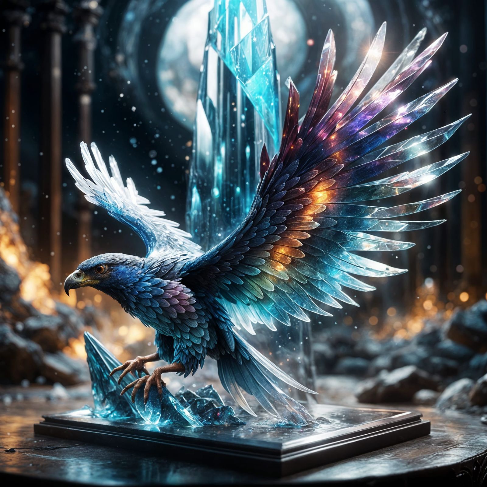 Magical Crystal Hawk with Galaxy Pattern