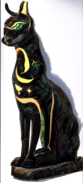 Egyptian Queen Cat with Crescent Moon in Art Nouveau Style
