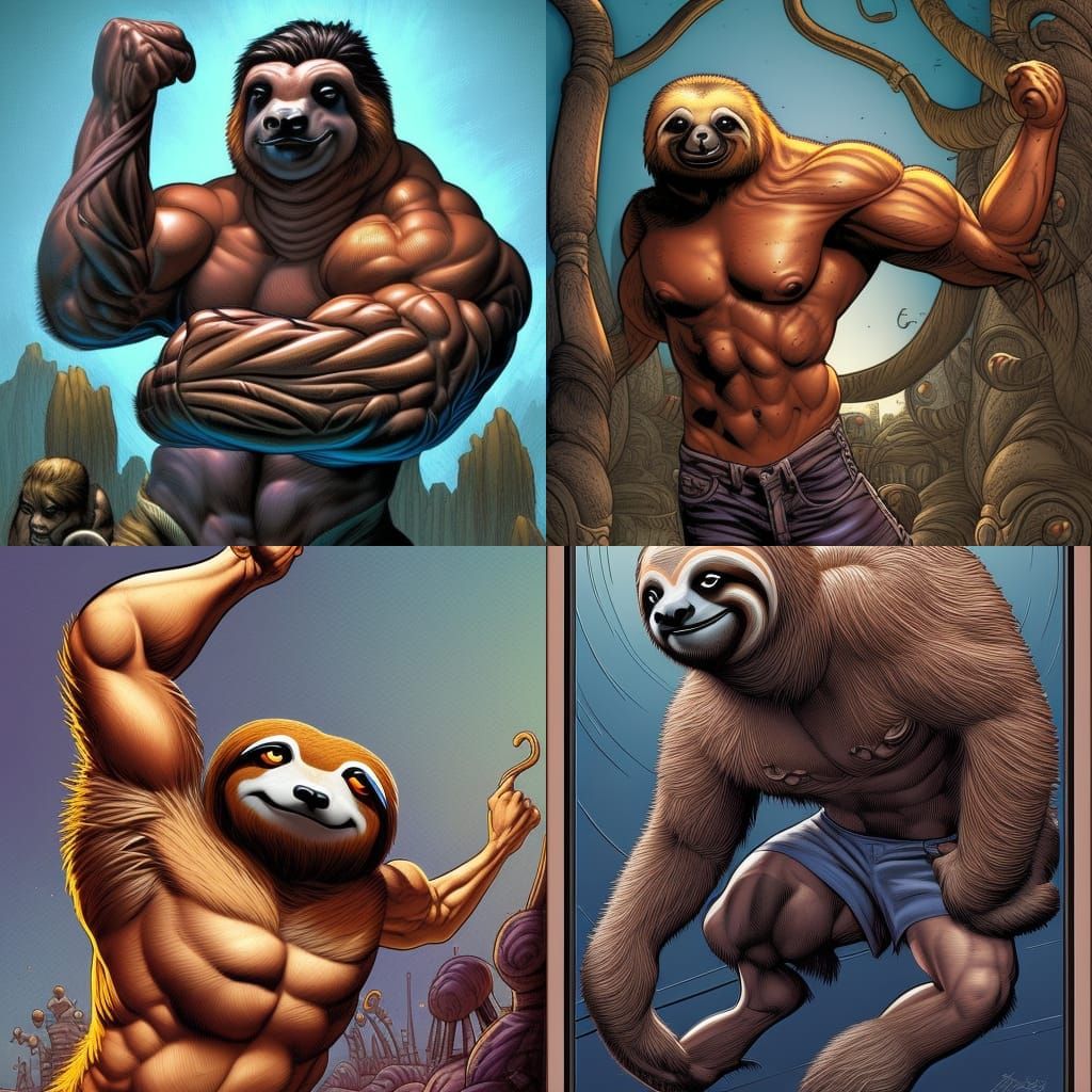 Muscular Sloth Comic Book Art