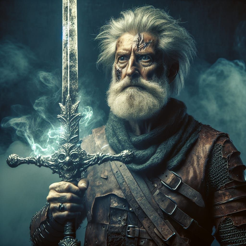 Grizzled Dystopian Slayer in Weathered Leather Armor