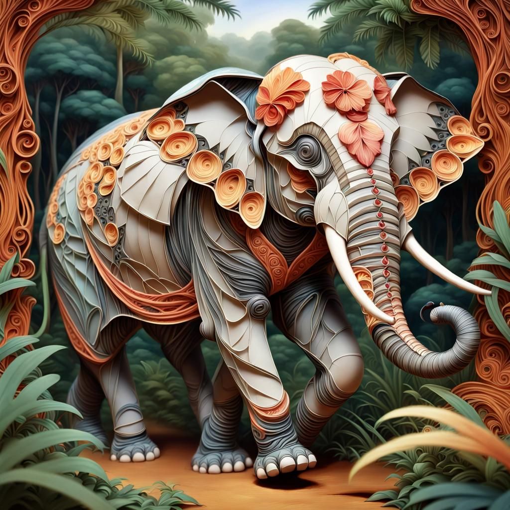 Majestic Elephant in Paper Quilling Style