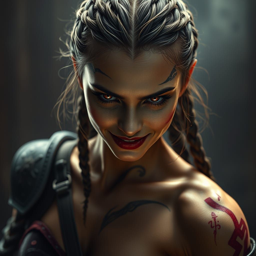 Hyper-Realistic Portrait of a Confident Female Assassin