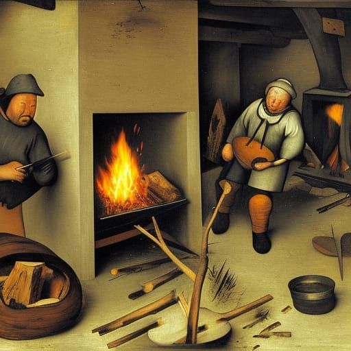 Cozy Fireplace Scene after Bruegel