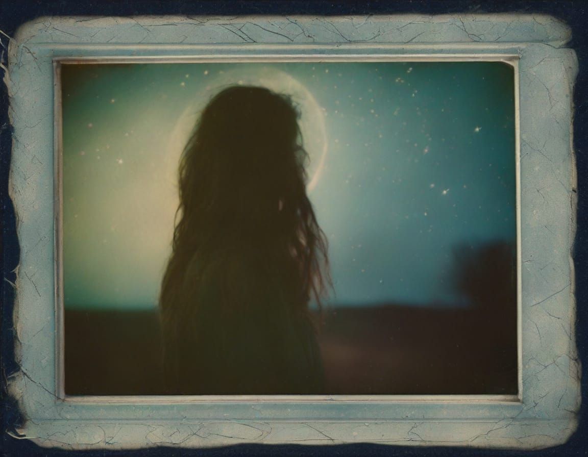 Faded Polaroid of a Tarot Card Reader Under a Blue Moon