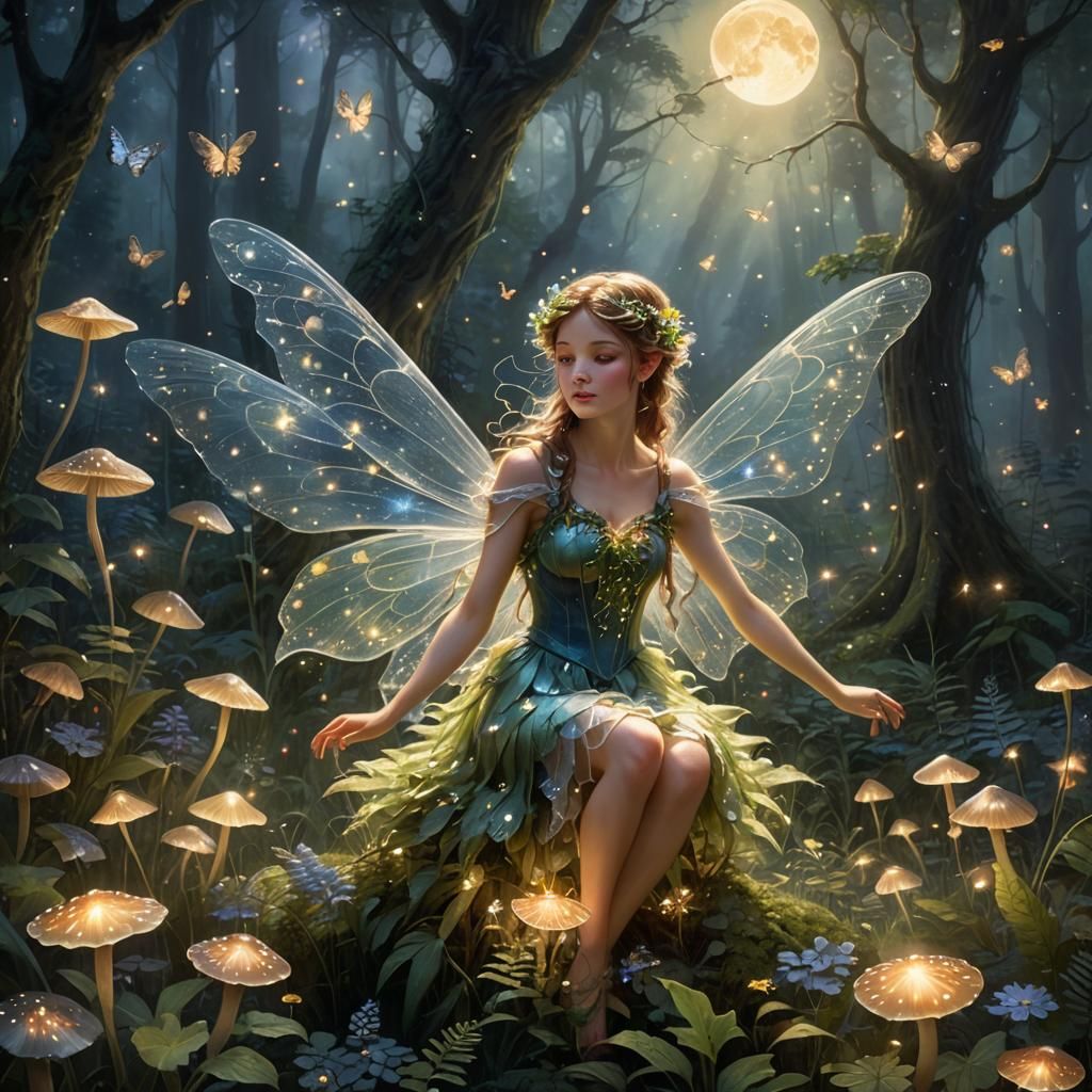 Moonlit Fairy in Enchanted Woodland: Kinkade Style