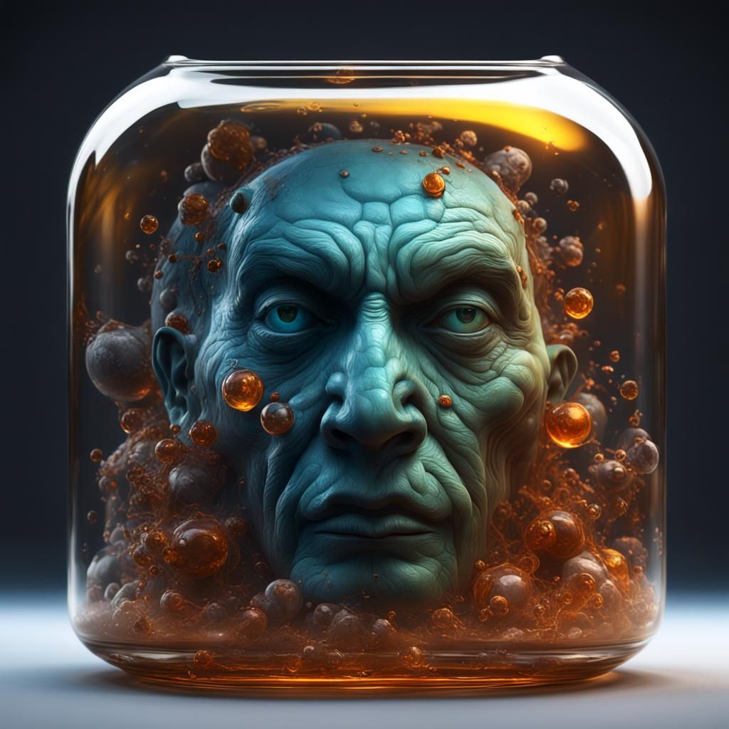Giant Face in Preservative Liquid: Detailed Matte Painting