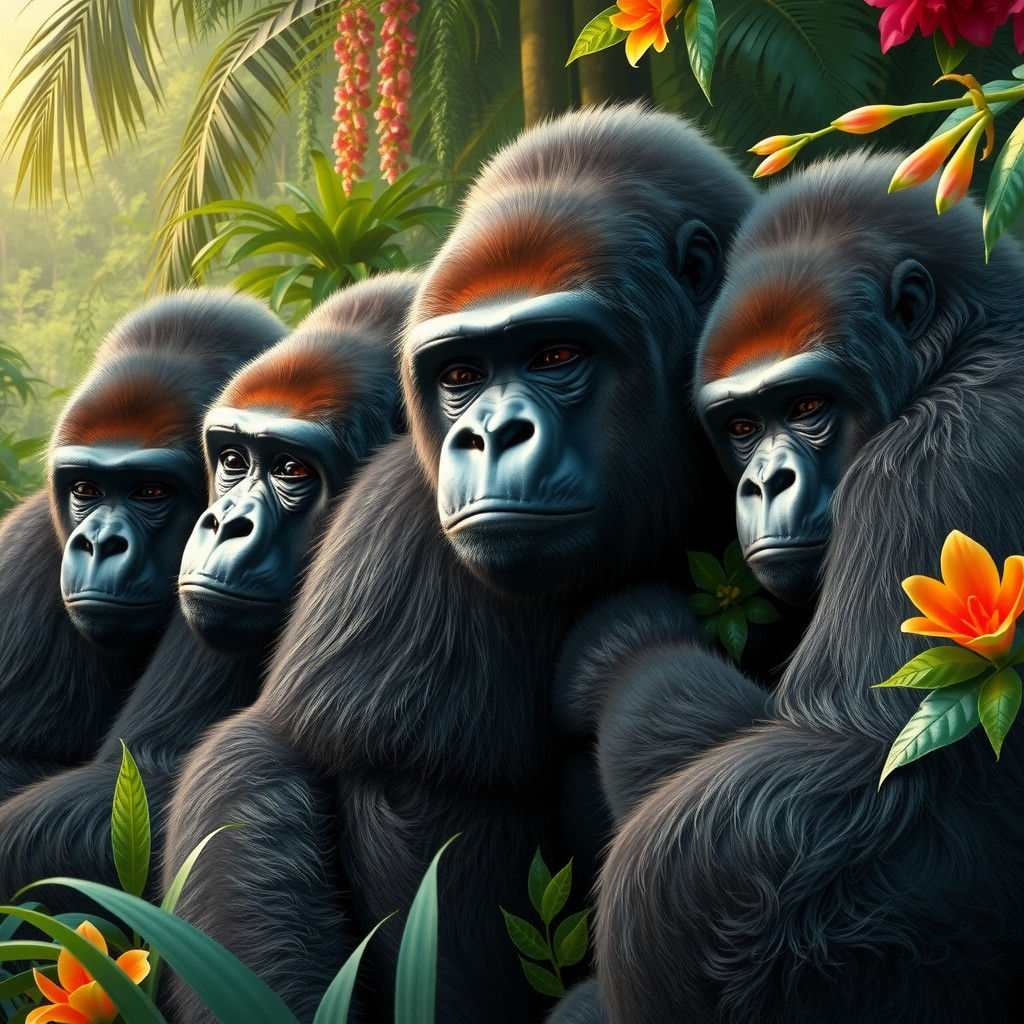 Transparent Gorillas in Jungle: Fractal Digital Art