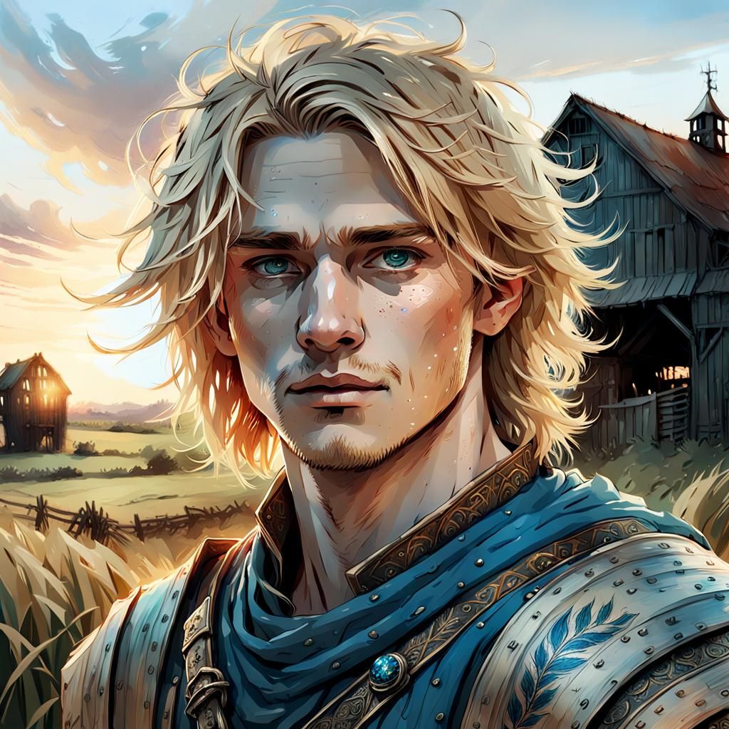 Attractive Boy in Medieval Tunic at Sunset