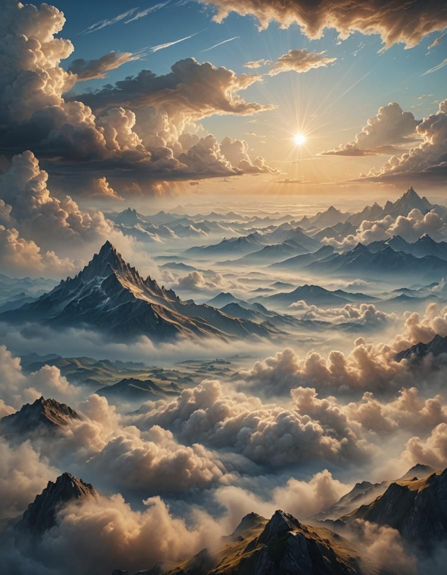 Breathtaking Fantasy Landscape Under Blue Lit Sky