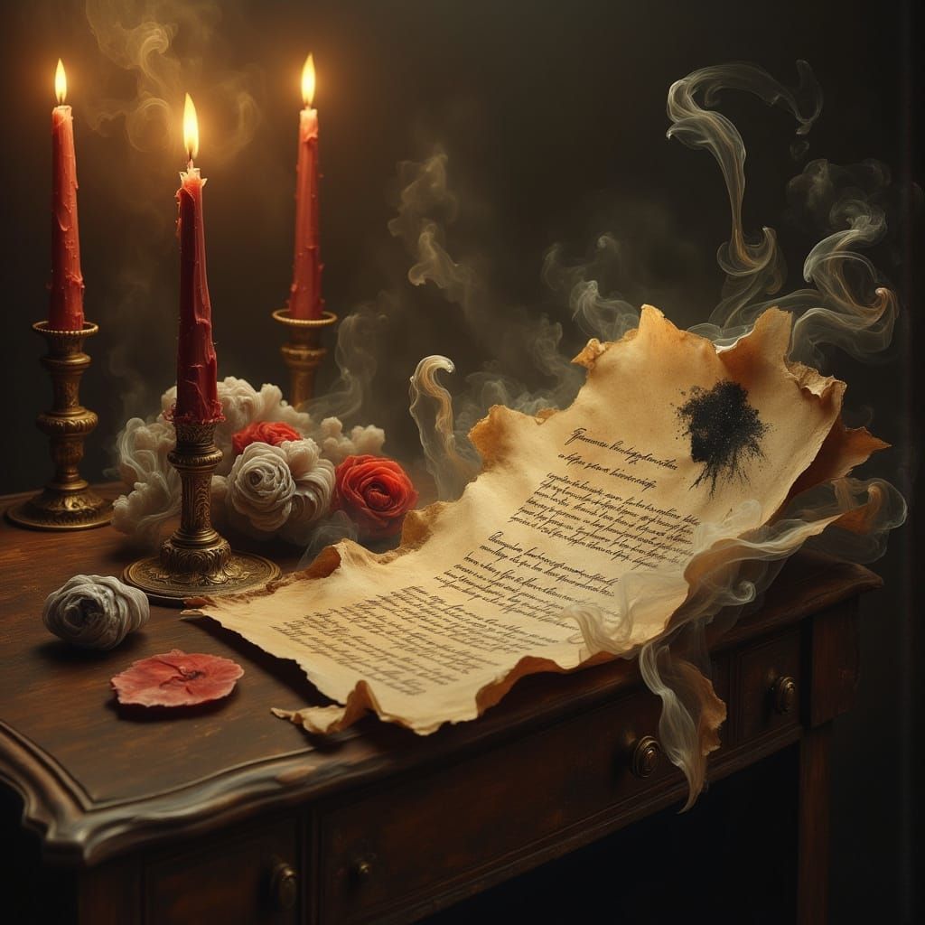 Gothic Love Letter in Candlelit Chamber