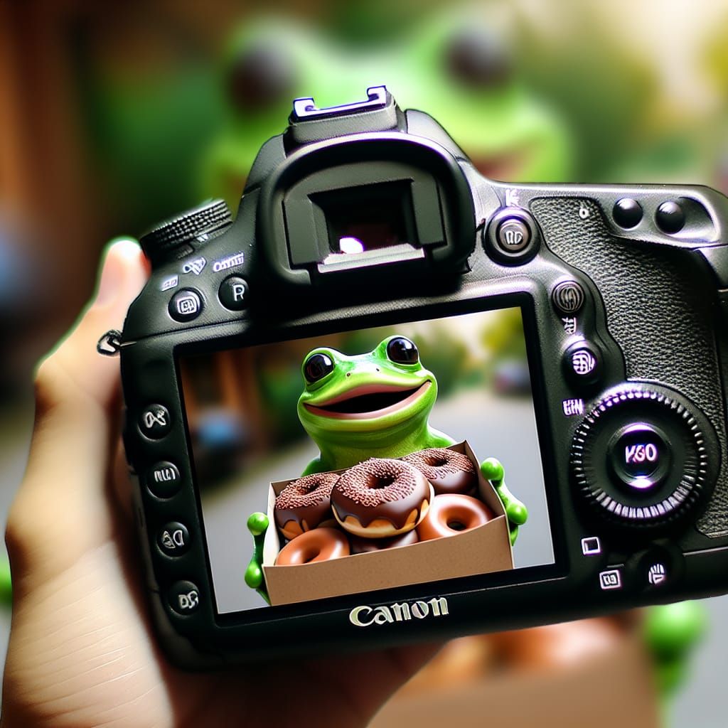 Cheerful Frog Delivering Chocolate Doughnuts: DSLR Photograp...