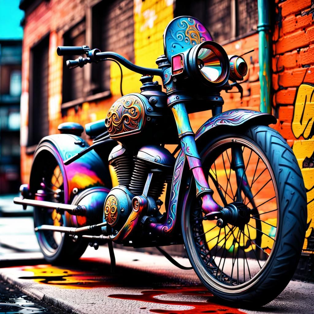Gothic Carriage Motorcycle in Graffiti Splash Art