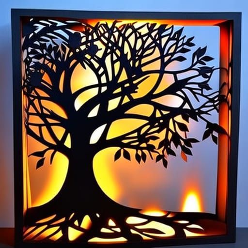 Tree of Life Shadow Box with Dramatic Lighting