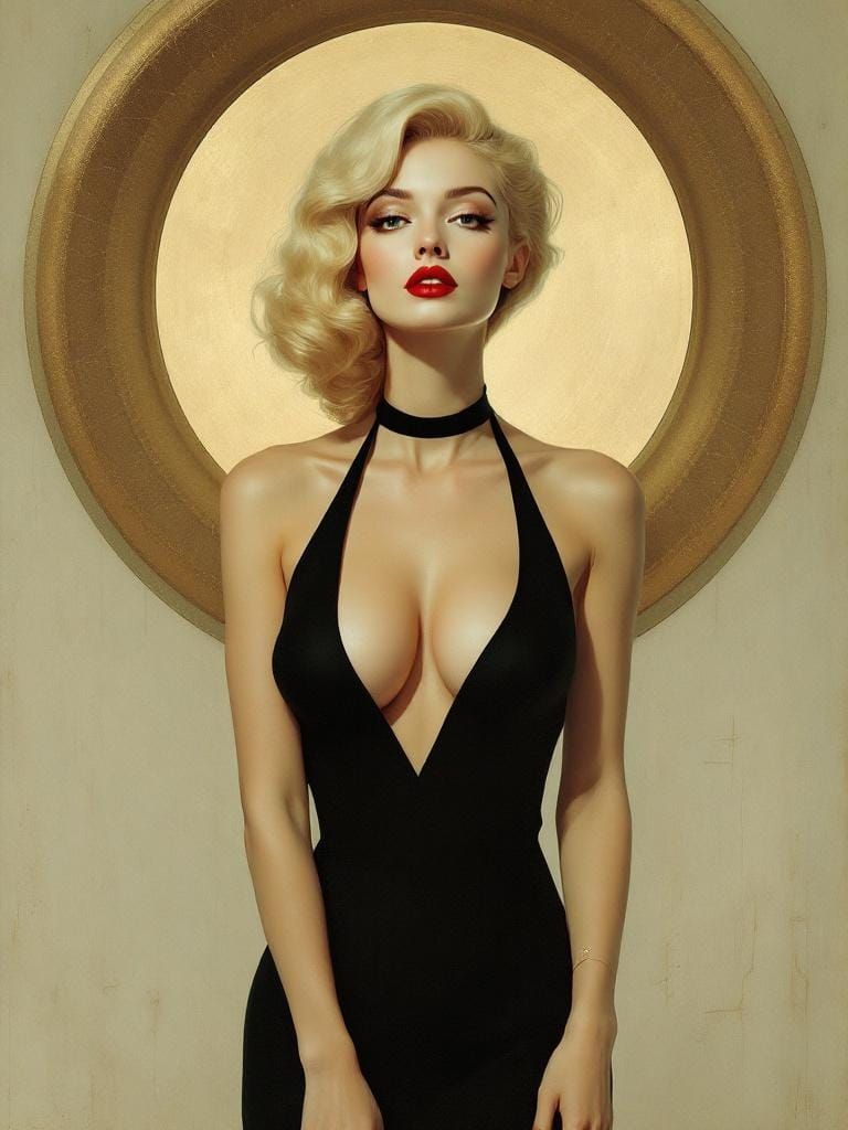 Elegant Pin-Up in Modernist Artistic Style
