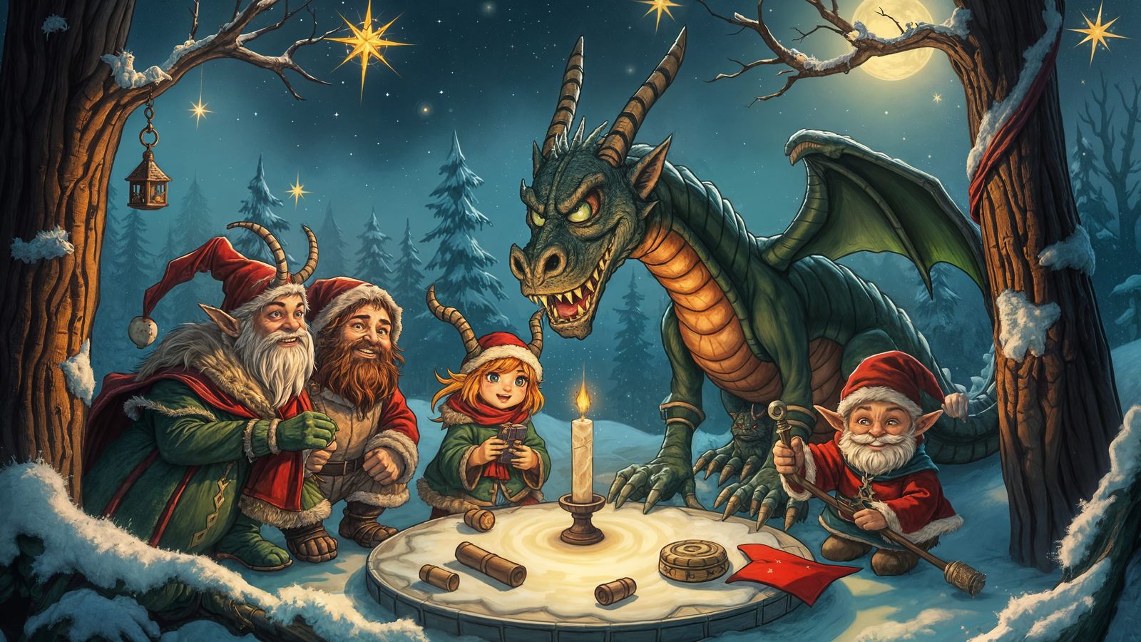 Jolly Half-Rogues Celebrate Christmas in the Snowy Woodland