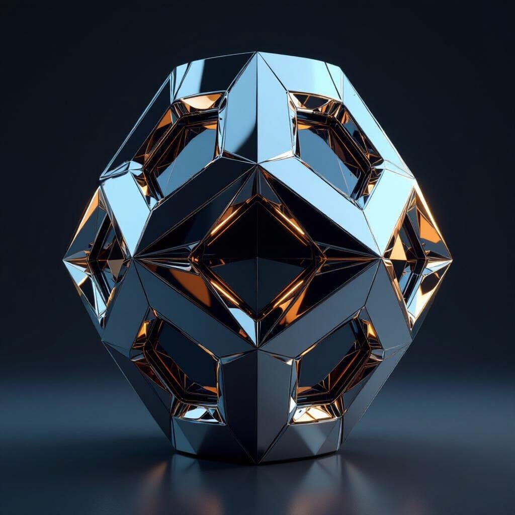 Futuristic Geometric Vase in Metallic Chrome Style