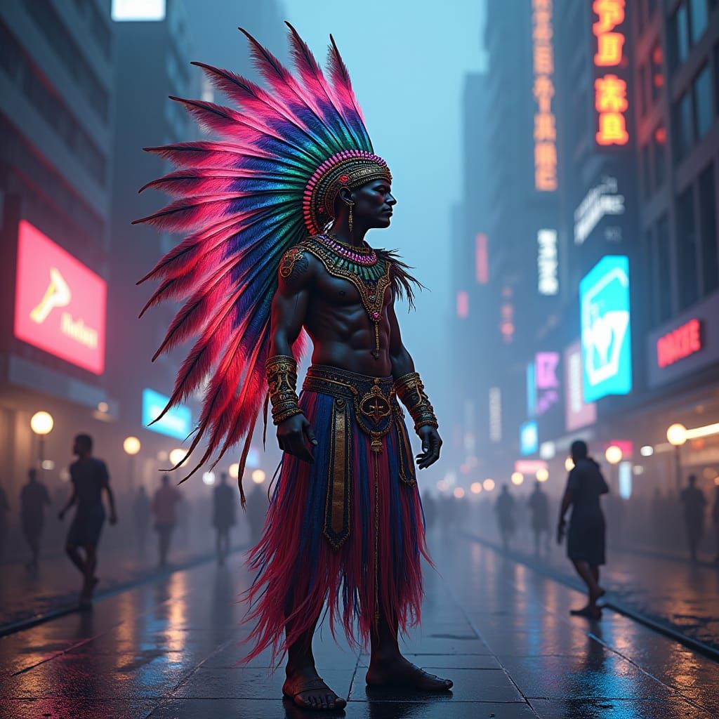 Cyberpunk Brazilian Warrior in Dystopian Cityscape