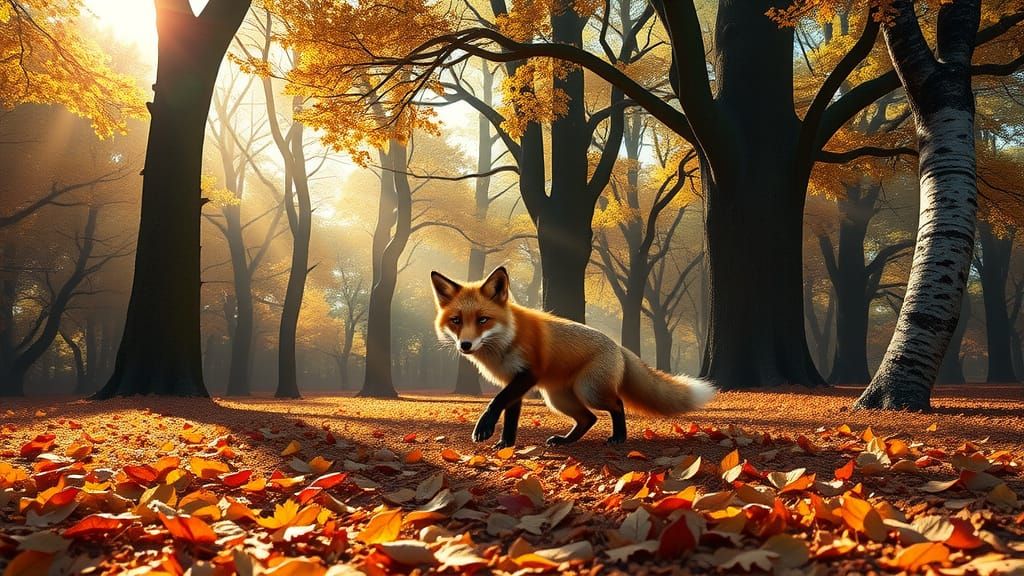 Rusty-Red Fox in Autumn Forest Clearing
