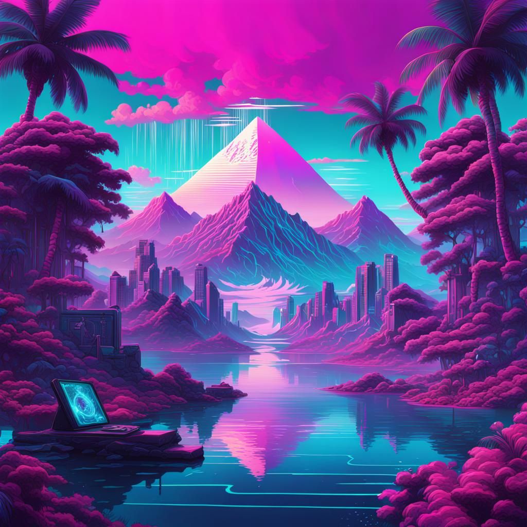 Vaporwave Album Cover in Detailed Digital Painting