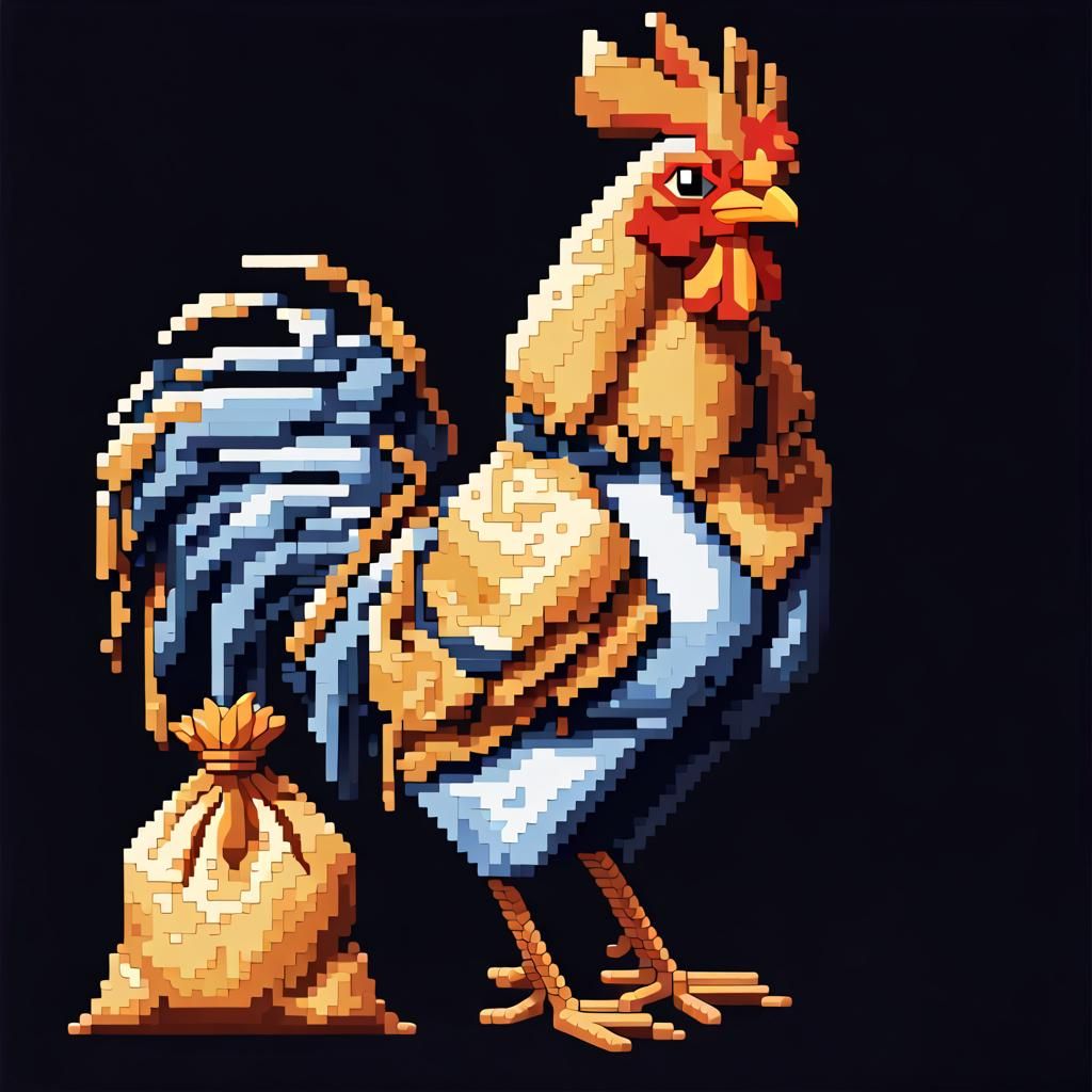 Pixel Art Rooster with Gold Coins