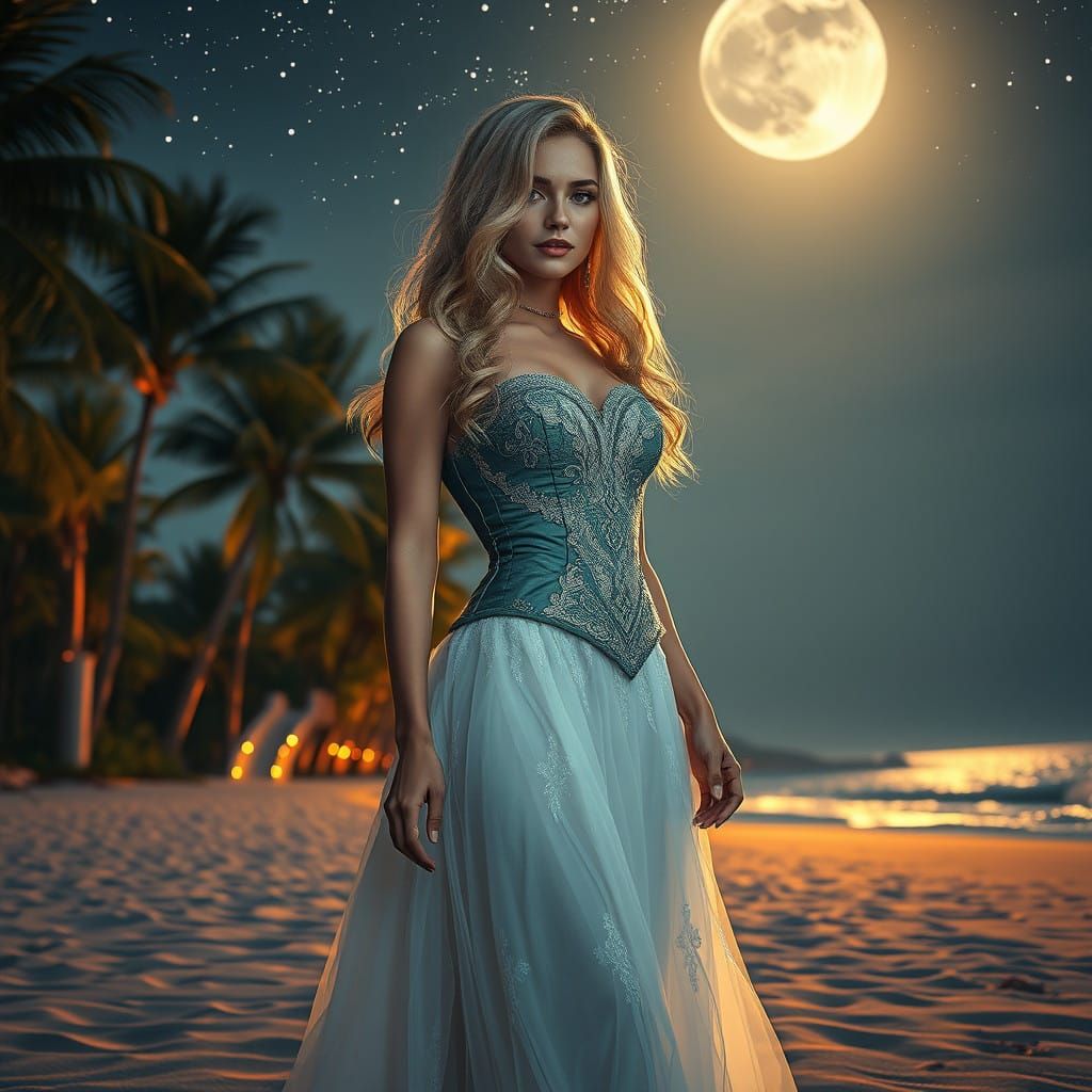 Elegant Moonlit Goddess in a Silver and Green Corset Dress