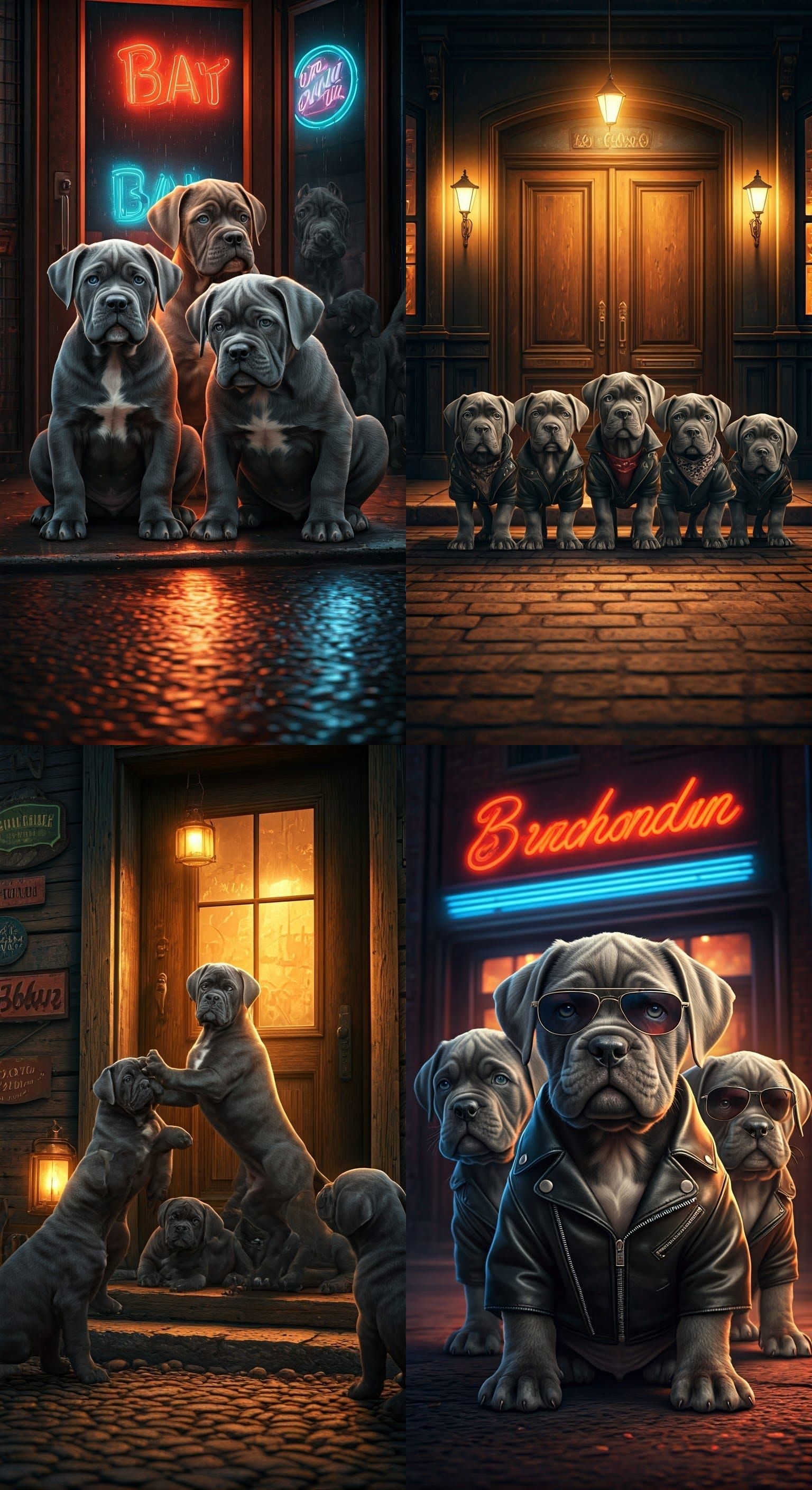 Cane Corso Puppies Outside a Bar, Realistic 8K