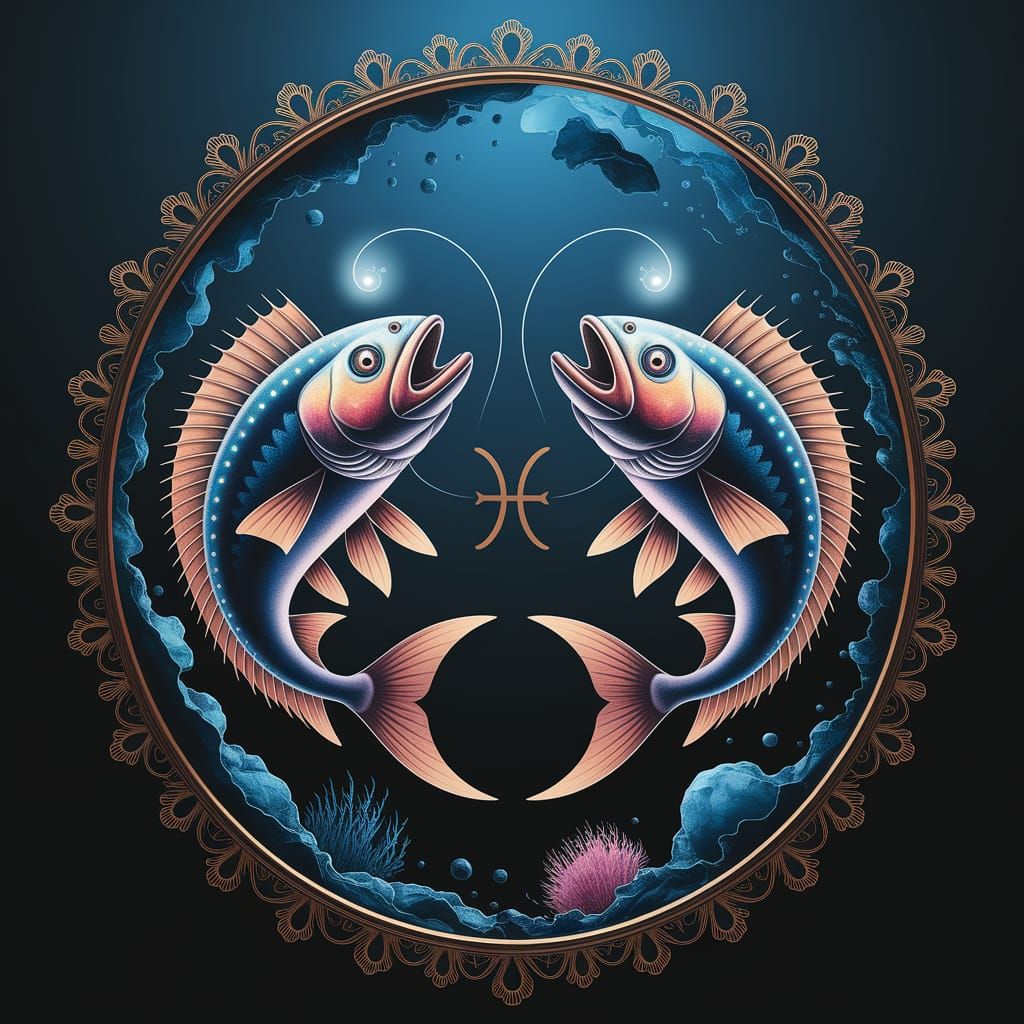 Mystical Pisces Symbol in Bioluminescent Splendor