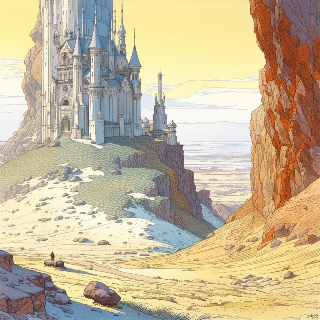 White Alabaster Tower in Moebius Style