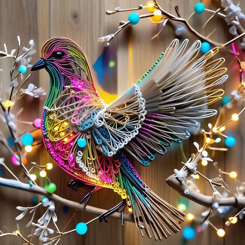 Dove Perched on Branch in Petros Vrellis Style