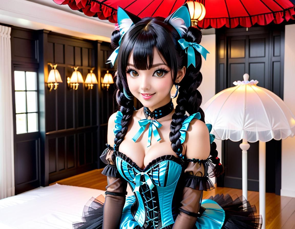 Cute Nekomimi Girl in Gothic Princess Dress