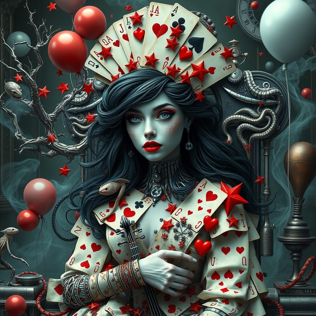 Chimeric Woman with Melting Face and Card Attire