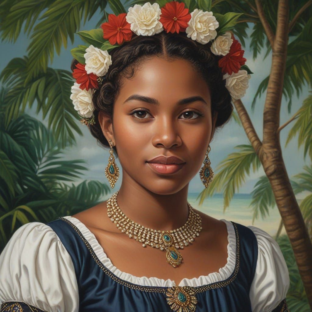Belizean Woman in Traditional Attire, Rubens Style