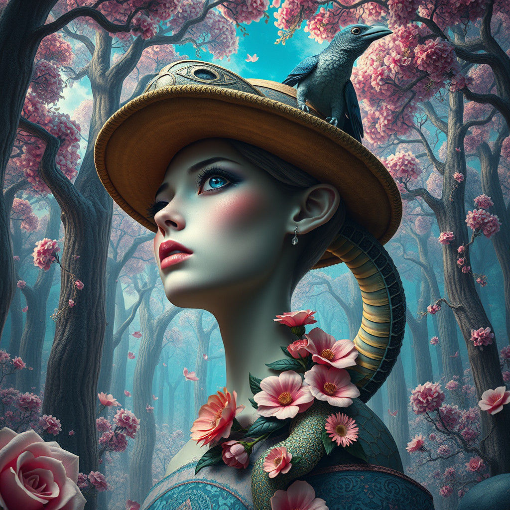 Elegant Woman in Warped Perspective, Rich Colors