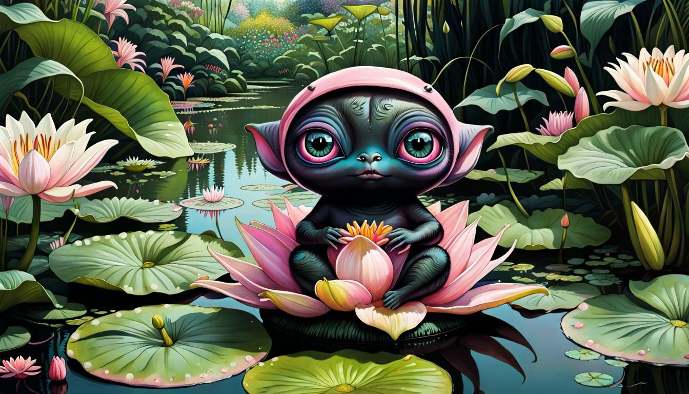 Perri-Pinkle sitting in a pond.